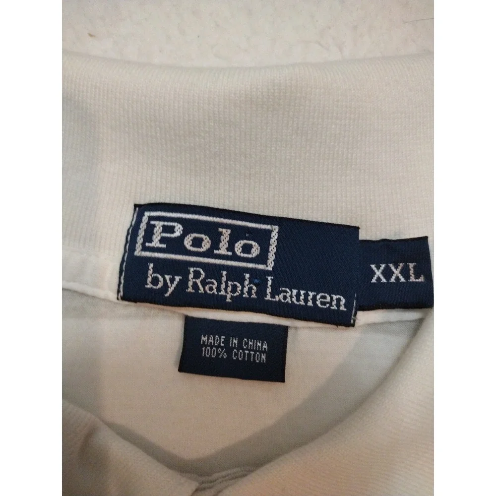 VTG Polo By Ralph Lauren Golf Shirt Mans XXL Grey And White Striped Sort Sleeves